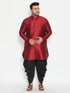 Vastramay Men's Plus Size Maroon Silk Blend Curved Kurta Dhoti Set